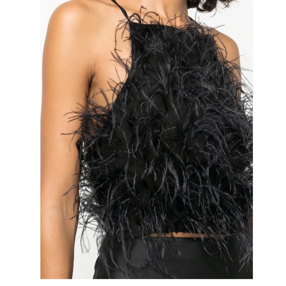 Black Feather Halter Crop Top